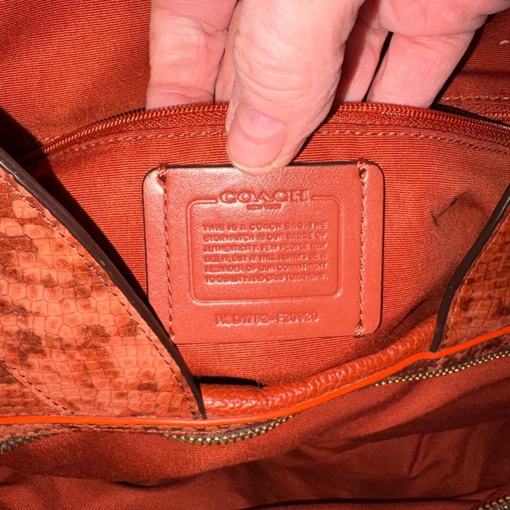 Coach Terracotta Red Leather & Python Shoulder Bag - Picture 5 of 11